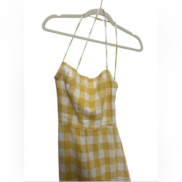 Reformation Nia Linen Open Back Midi Dress in Dandelion Check - Picture 7 of 10